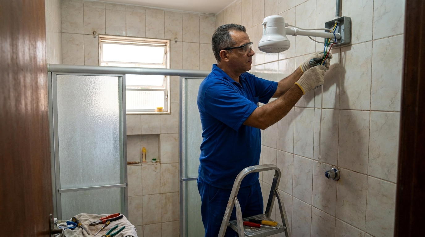 Substituição de Chuveiro Antigo no Bonfim, Taubaté‑SP